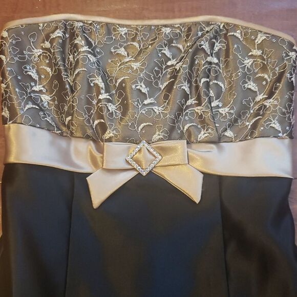 Jessica McClintock Gunne Sax Formal Mini Strapless Embellished Lace Gold Black 5 - Picture 2 of 6